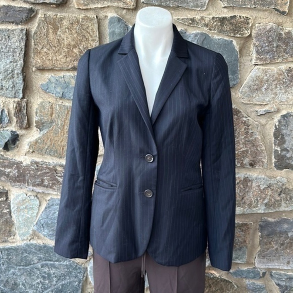 J. Crew Wool Notch Collar Two Button Blazer in Navy Pin Stripe Size 4
